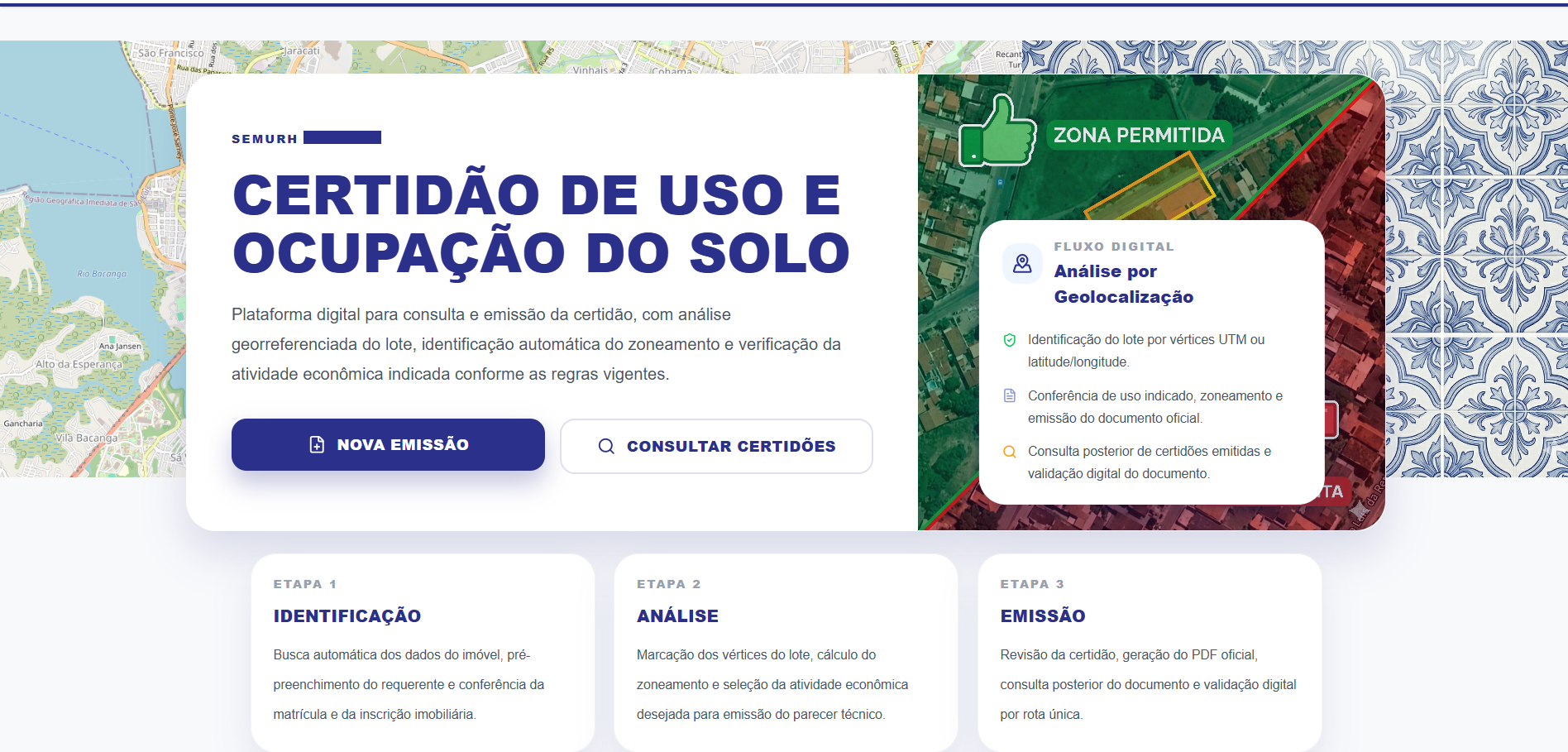 Tela do projeto Plataforma de Gestão Urbana